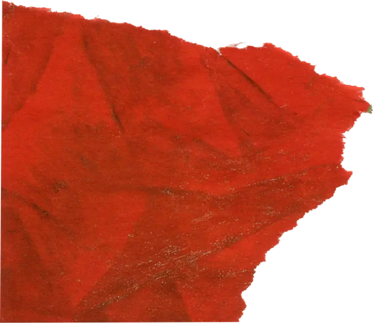 A torn piece of red paper